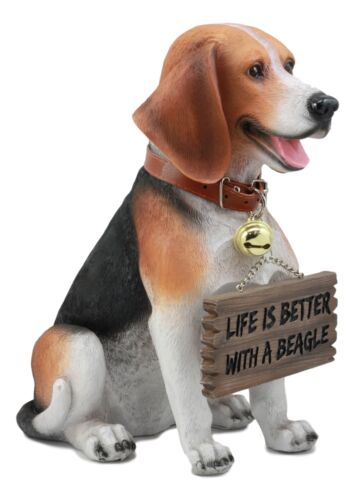 Ebros Gift Ebros Lifelike Realistic Beagle Dog Welcome Greeter Statue 12" Tall Hound Dog Breed Collectible Decor Figurine With Jingle Collar Greeting Signs
