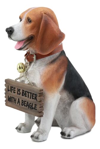 Ebros Gift Ebros Lifelike Realistic Beagle Dog Welcome Greeter Statue 12" Tall Hound Dog Breed Collectible Decor Figurine With Jingle Collar Greeting Signs