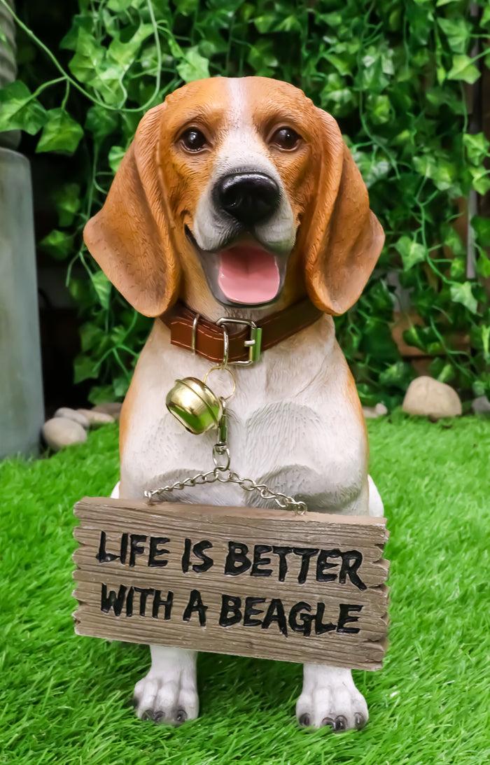 ebros gift Ebros Lifelike Realistic Beagle Dog Welcome Greeter Statue 12" Tall Hound Dog Breed Collectible Decor Figurine with Jingle Collar Greeting Signs