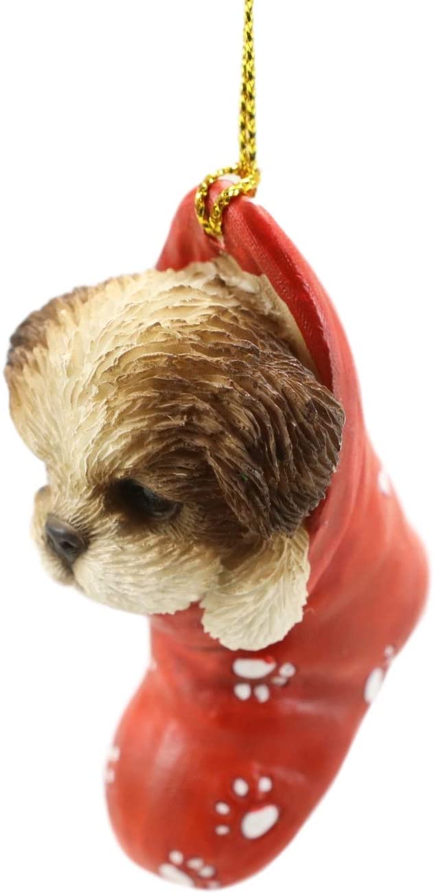 Ebros Gift Ebros Lifelike Shih Tzu Puppy Dog In The Sock Small Hanging Ornament Figurine