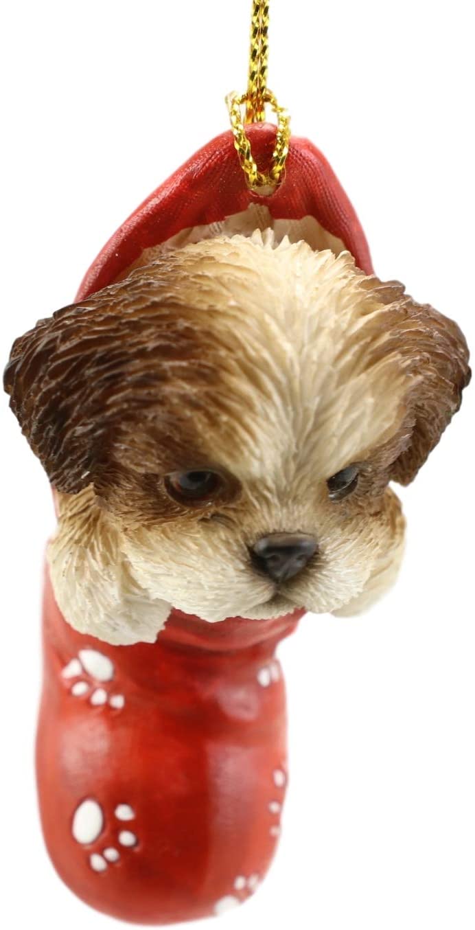 Ebros Gift Ebros Lifelike Shih Tzu Puppy Dog In The Sock Small Hanging Ornament Figurine