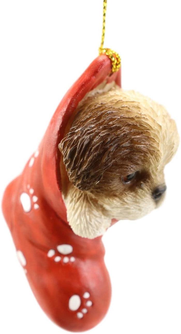 Ebros Gift Ebros Lifelike Shih Tzu Puppy Dog In The Sock Small Hanging Ornament Figurine
