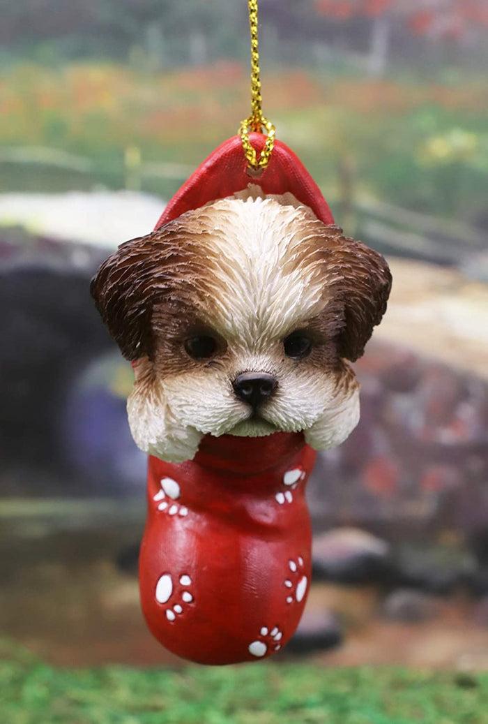 ebros gift Ebros Lifelike Shih Tzu Puppy Dog in The Sock Small Hanging Ornament Figurine