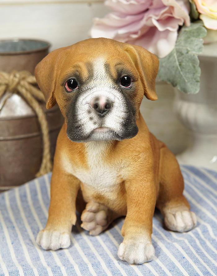 ebros gift Ebros Lifelike Sitting Fawn Boxer Puppy Dog Figurine With Glass Eyes 6" H Pet Pal