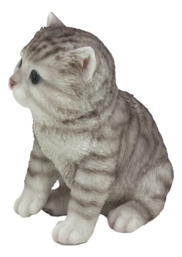 Ebros Gift Ebros Lifelike Sitting Grey Tabby Cat Statue 6.75" Tall With Glass Eyes Hand Painted Realistic Feline Kitten Cat Decor Figurine