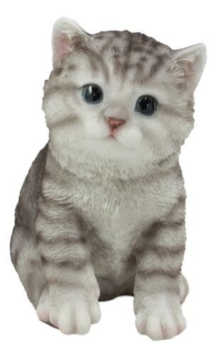 Ebros Gift Ebros Lifelike Sitting Grey Tabby Cat Statue 6.75" Tall With Glass Eyes Hand Painted Realistic Feline Kitten Cat Decor Figurine