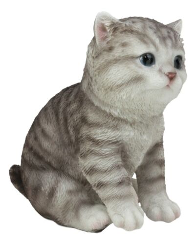 Ebros Gift Ebros Lifelike Sitting Grey Tabby Cat Statue 6.75" Tall With Glass Eyes Hand Painted Realistic Feline Kitten Cat Decor Figurine