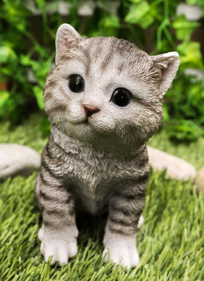 ebros gift Ebros Lifelike Sitting Grey Tabby Cat Statue 6.75" Tall with Glass Eyes Hand Painted Realistic Feline Kitten Cat Decor Figurine