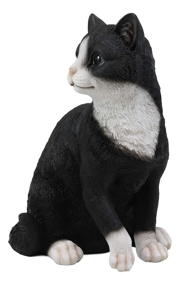 Ebros Gift Ebros Lifelike Sitting Tuxedo Black And White Cat With Paw Up Statue 10.25" Tall Realistic Glass Eyes Hand Painted Feline Cats Kittens Kitties Animal Pet Sculpture Decor Figurine