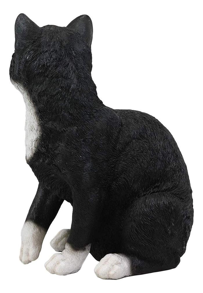 Ebros Gift Ebros Lifelike Sitting Tuxedo Black And White Cat With Paw Up Statue 10.25" Tall Realistic Glass Eyes Hand Painted Feline Cats Kittens Kitties Animal Pet Sculpture Decor Figurine