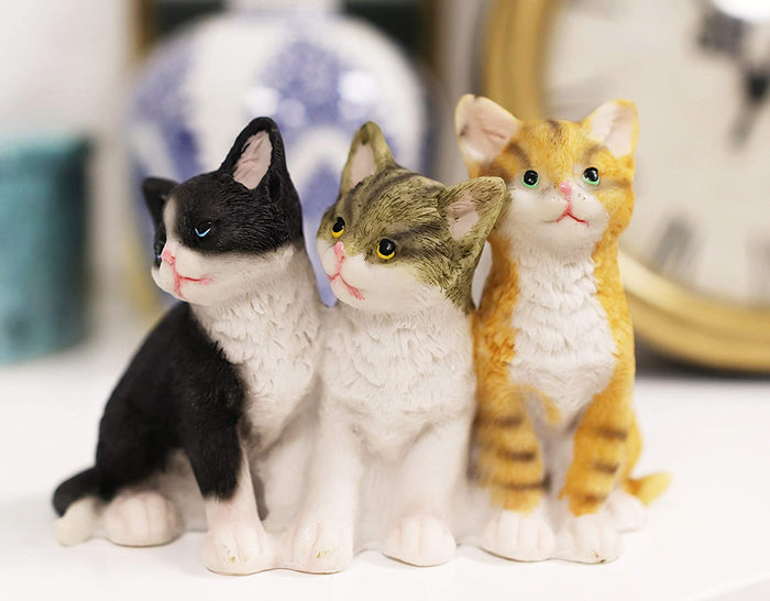 ebros gift Ebros Lifelike Trio Shorthair Kittens Cats Sitting Side by Side Figurine 5" Long