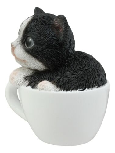 Ebros Gift Ebros Lifelike Tuxedo Black And White Cat Teacup Pet Pal Statue 3" Tall Kitten Kitty With Glass Eyes Decor Figurine