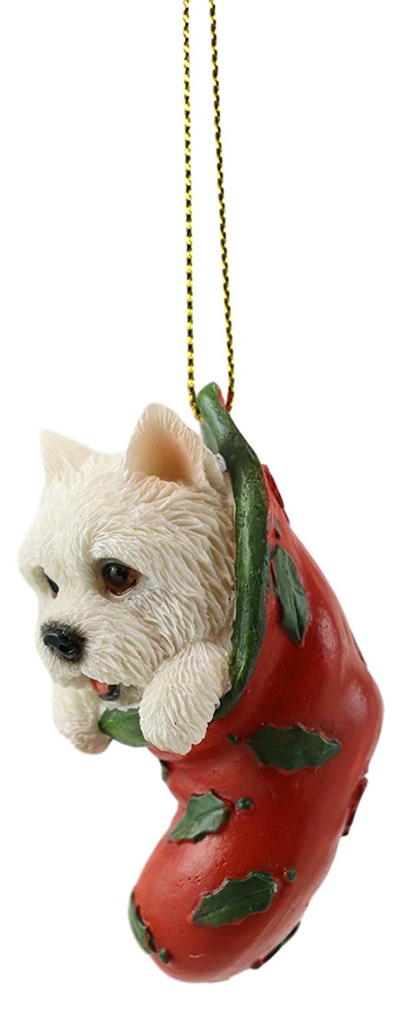 Ebros Gift Ebros Lifelike White Westie In The Sock Small Hanging Ornament Figurine With Glass Eyes Adorable West Highland Terrier Holiday Festive Season Decor For Christmas Trees Animal Pet Collectible