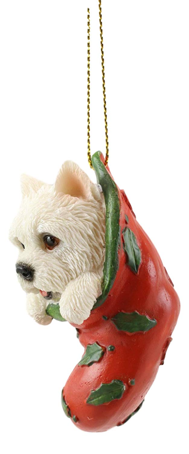 Ebros Gift Ebros Lifelike White Westie In The Sock Small Hanging Ornament Figurine With Glass Eyes Adorable West Highland Terrier Holiday Festive Season Decor For Christmas Trees Animal Pet Collectible