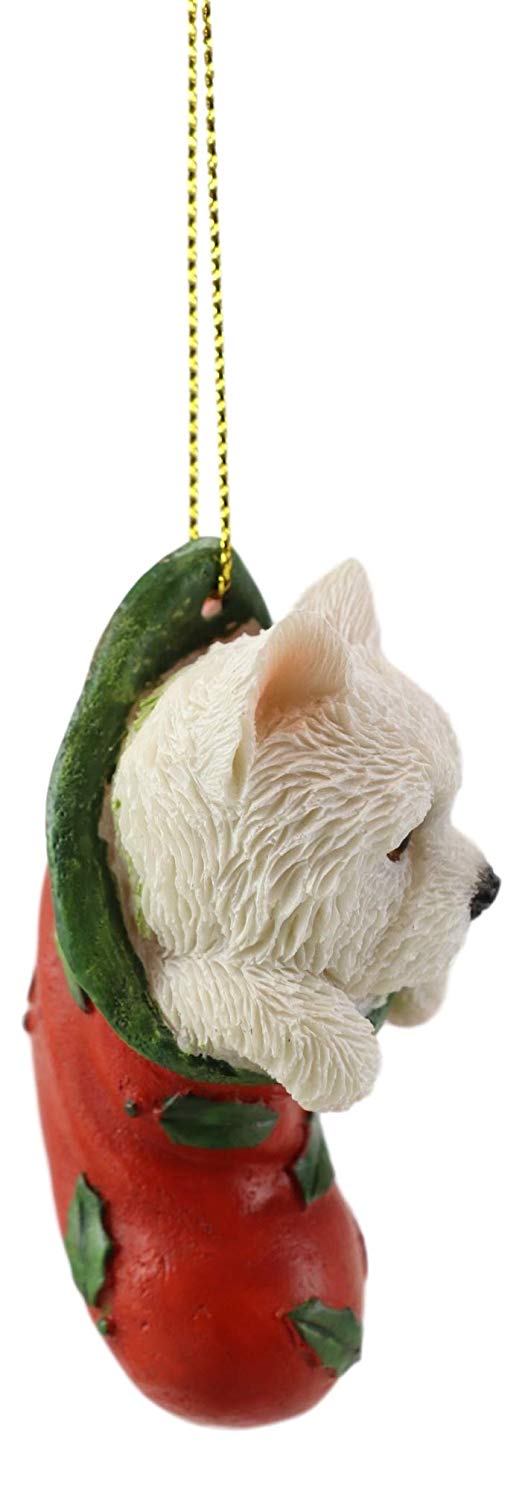 Ebros Gift Ebros Lifelike White Westie In The Sock Small Hanging Ornament Figurine With Glass Eyes Adorable West Highland Terrier Holiday Festive Season Decor For Christmas Trees Animal Pet Collectible