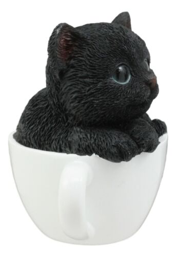 Ebros Gift Ebros Lifelike Witching Hour Black Cat Teacup Pet Pal Statue 3" Tall With Glass Eyes Decor Figurine