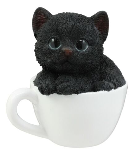Ebros Gift Ebros Lifelike Witching Hour Black Cat Teacup Pet Pal Statue 3" Tall With Glass Eyes Decor Figurine