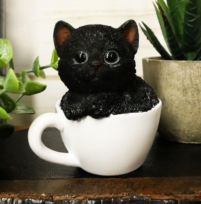 ebros gift Ebros Lifelike Witching Hour Black Cat Teacup Pet Pal Statue 3" Tall with Glass Eyes Decor Figurine