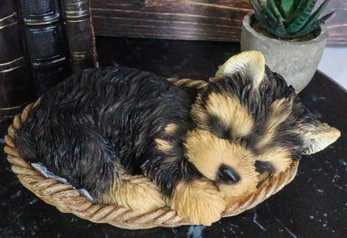 ebros gift Ebros Lifelike Yorkshire Terrier Puppy Dog Sleeping In Wicker Basket Statue Yorkie Pet