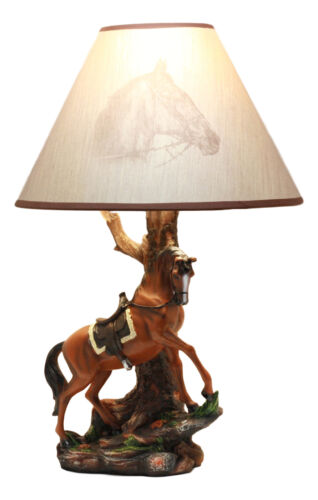 Ebros Gift Ebros Light Fantastik Chestnut Brown Horse Stallion With Saddle Table Lamp With Shade