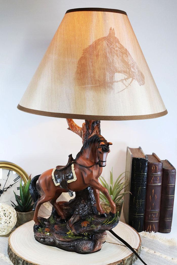 ebros gift Ebros Light Fantastik Chestnut Brown Horse Stallion With Saddle Table Lamp With Shade