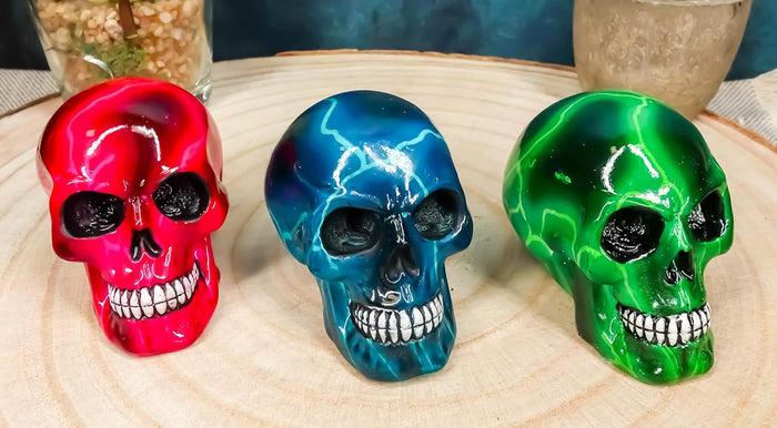 Ebros Gift Ebros Lightning Bolts Colorful Skulls Mini Figurines Set Of 3 Skeleton Head