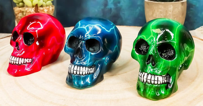 ebros gift Ebros Lightning Bolts Colorful Skulls Mini Figurines Set of 3 Skeleton Head