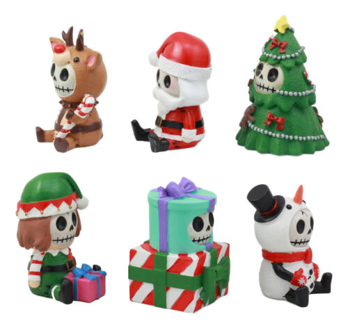 Ebros Gift Ebros Limited Edition Christmas Furry Bones Figurine Set Of 6 Furrybones Reindeer Rudolph Christmas Tree Elf Santa Snowman Wrapped Gift Boxes Skeleton Decor Statue For Halloween Holiday Season