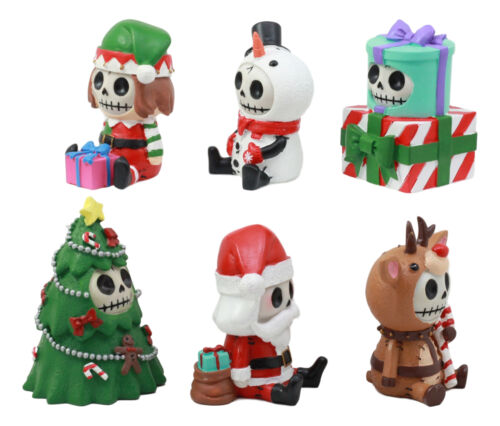 Ebros Gift Ebros Limited Edition Christmas Furry Bones Figurine Set Of 6 Furrybones Reindeer Rudolph Christmas Tree Elf Santa Snowman Wrapped Gift Boxes Skeleton Decor Statue For Halloween Holiday Season