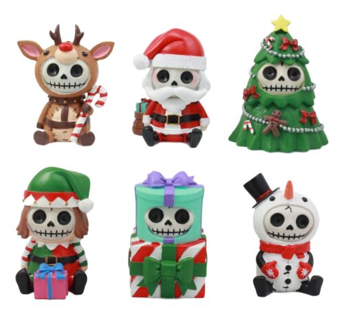 ebros gift Ebros Limited Edition Christmas Furry Bones Figurine Set of 6 Furrybones Reindeer Rudolph Christmas Tree Elf Santa Snowman Wrapped Gift Boxes Skeleton Decor Statue for Halloween Holiday Season