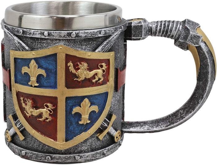Ebros Gift Ebros Lion And Fleur De Lis Coat Of Arms Crusader Knight Drinking Mug Cup Decor