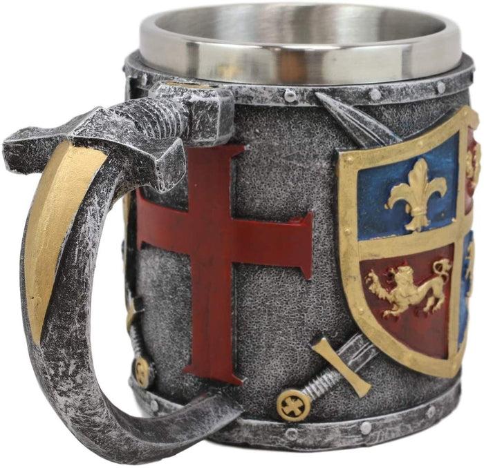 Ebros Gift Ebros Lion And Fleur De Lis Coat Of Arms Crusader Knight Drinking Mug Cup Decor
