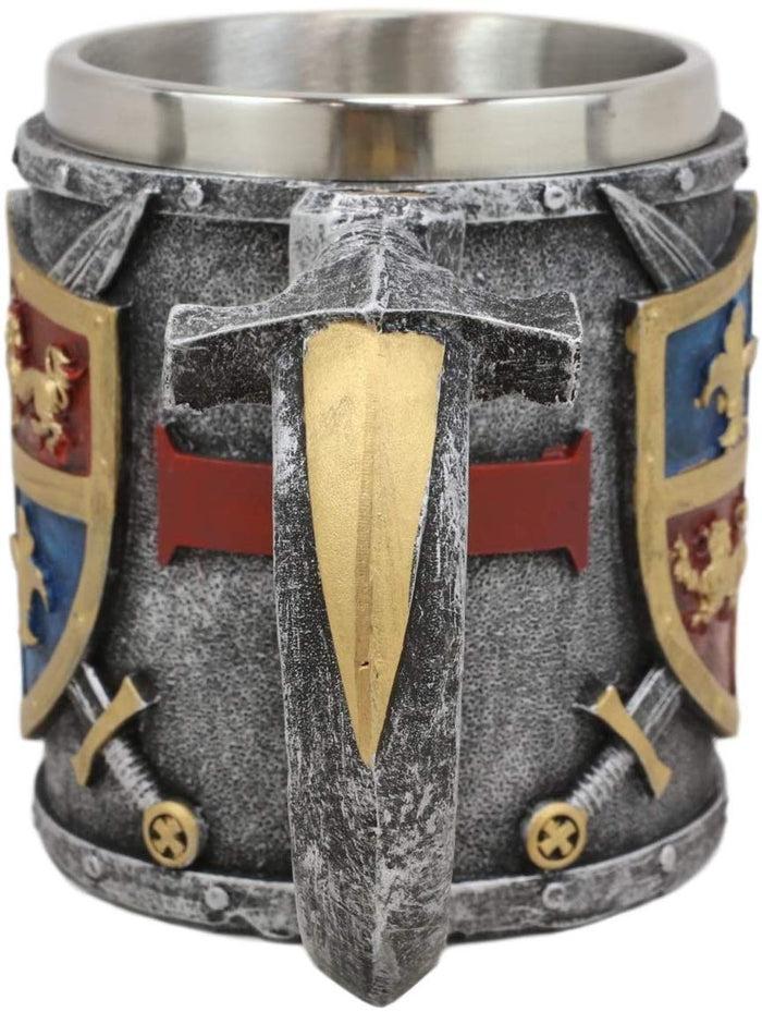 Ebros Gift Ebros Lion And Fleur De Lis Coat Of Arms Crusader Knight Drinking Mug Cup Decor