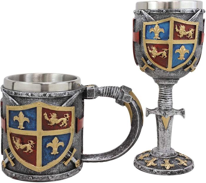 Ebros Gift Ebros Lion And Fleur De Lis Coat Of Arms Crusader Knights Wine Goblet And Mug