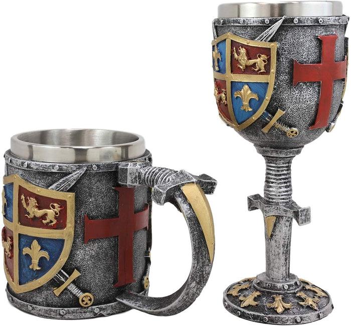 Ebros Gift Ebros Lion And Fleur De Lis Coat Of Arms Crusader Knights Wine Goblet And Mug