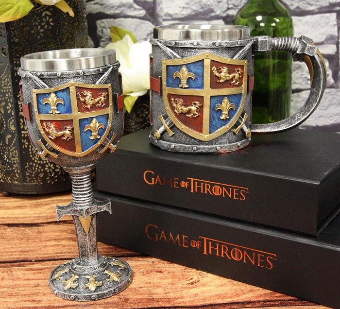 ebros gift Ebros Lion And Fleur De Lis Coat Of Arms Crusader Knights Wine Goblet And Mug