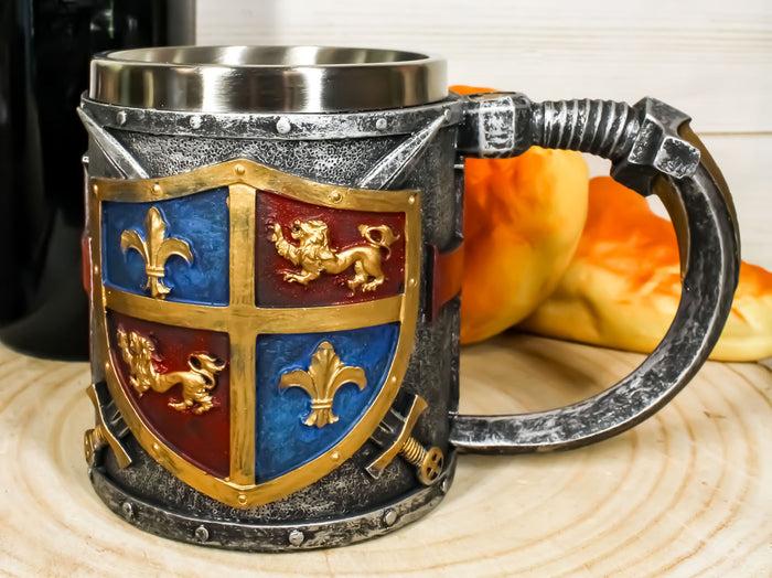 ebros gift Ebros Lion And Fleur De Lis Coat Of Arms Crusader Knight Drinking Mug Cup Decor