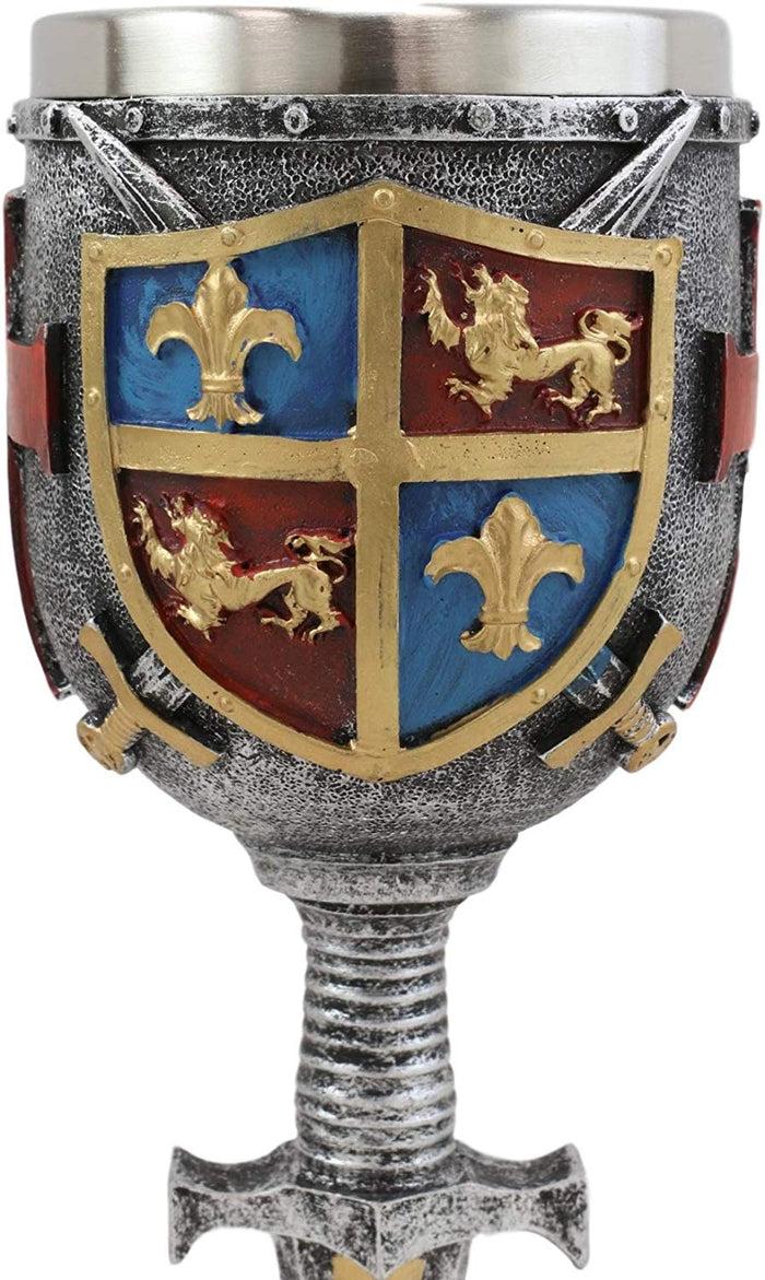 Ebros Gift Ebros Lion And Fleur De Lis Crusader Knight Wine Goblet Chalice Drinkware Decor