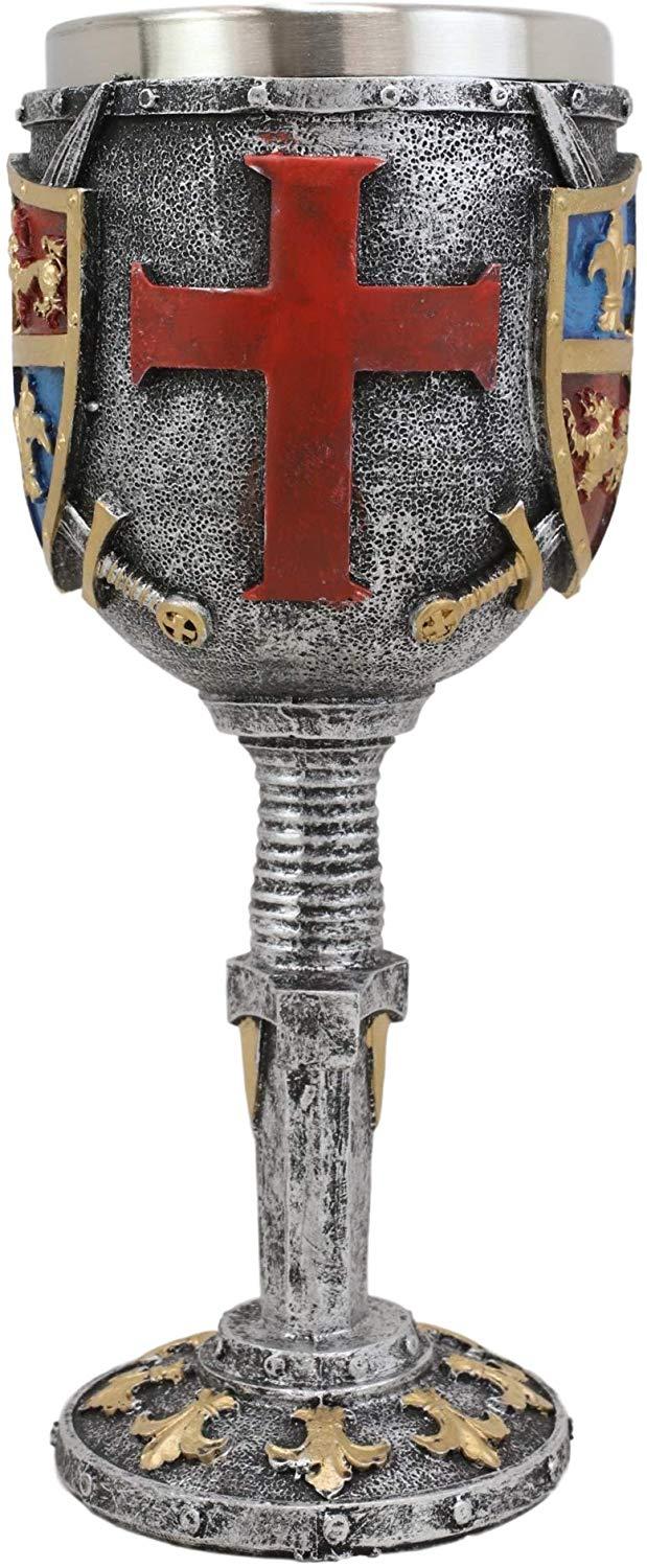 Ebros Gift Ebros Lion And Fleur De Lis Crusader Knight Wine Goblet Chalice Drinkware Decor