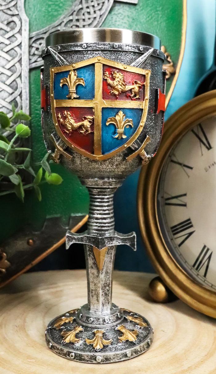 ebros gift Ebros Lion And Fleur De Lis Crusader Knight Wine Goblet Chalice Drinkware Decor
