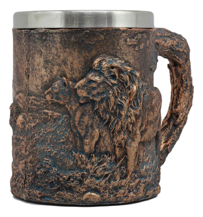 Ebros Gift Ebros Lion And Lioness Pride Coffee Mug Textured With Rustic Tree Bark Design