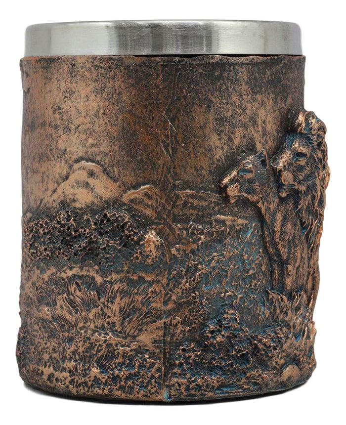 Ebros Gift Ebros Lion And Lioness Pride Coffee Mug Textured With Rustic Tree Bark Design