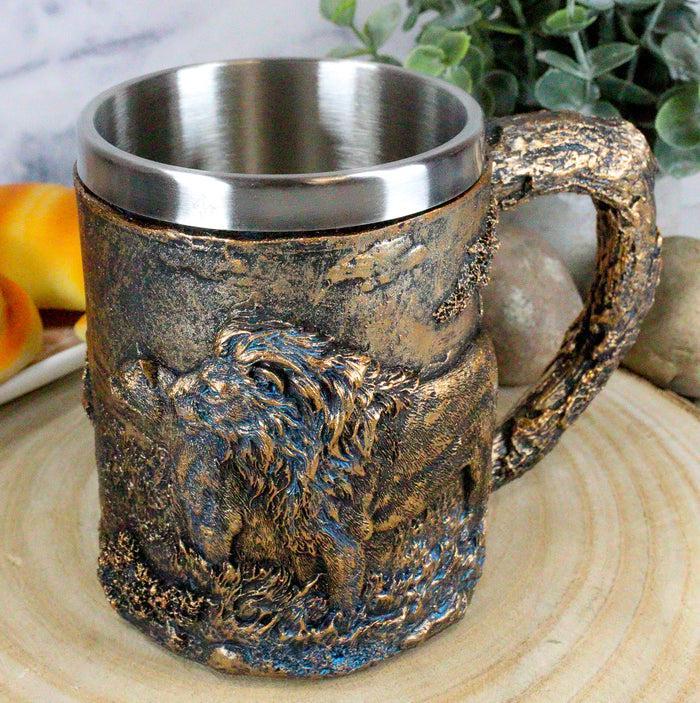 Ebros Gift Ebros Lion And Lioness Pride Coffee Mug Textured With Rustic Tree Bark Design