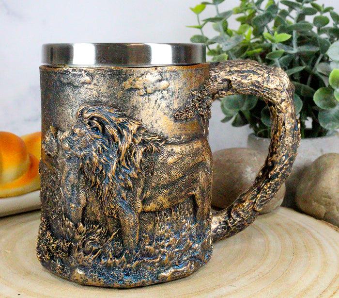 ebros gift Ebros Lion And Lioness Pride Coffee Mug Textured With Rustic Tree Bark Design