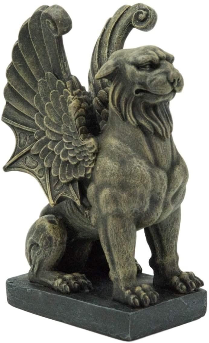 Ebros Gift Ebros Lion Gargoyle With Griffin Wings Crouching On Pedestal Statue 6.5" Tall