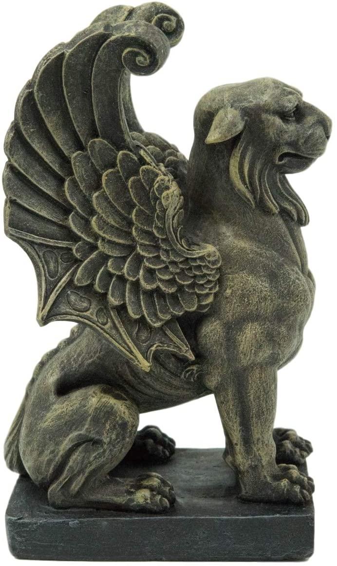 Ebros Gift Ebros Lion Gargoyle With Griffin Wings Crouching On Pedestal Statue 6.5" Tall