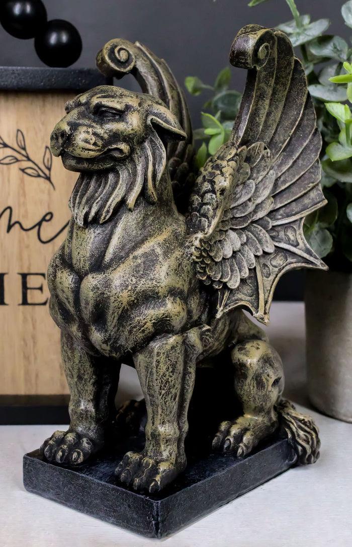 ebros gift Ebros Lion Gargoyle with Griffin Wings Crouching On Pedestal Statue 6.5" Tall