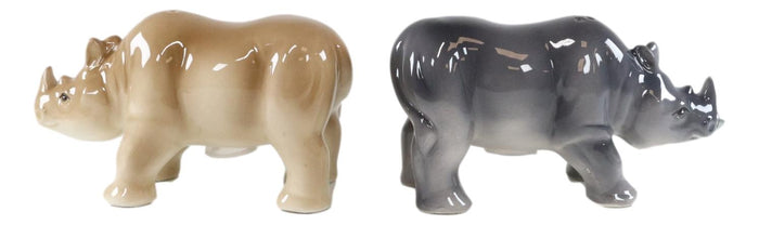 Ebros Gift Ebros Loggerheads Pachyderm African VS Asian Rhino Ceramic Salt Pepper Shaker Set