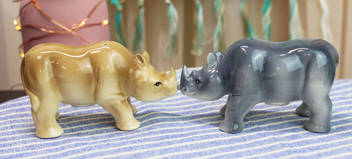 ebros gift Ebros Loggerheads Pachyderm African VS Asian Rhino Ceramic Salt Pepper Shaker Set