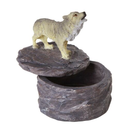 Ebros Gift Ebros Lone Majestic Wolf Mini Resin Trinket Box 3.15 Inches Tall (Gray Wolf)